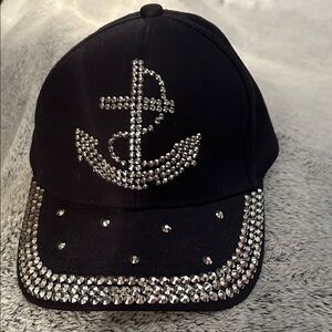 Navy Blue Rhinestone Anchor Cap